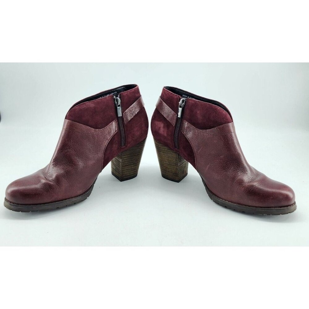 CLARKS Womens Mission Parker Size 6.5 Block Heel Bootie Burgundy Leather Suede 9 - Picture 6 of 10